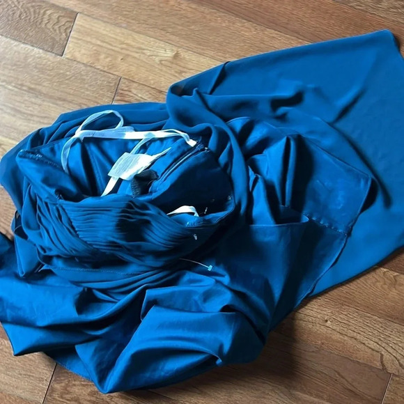 David’s Bridal cobalt  blue crinkle front strapless bridesmaid dress Sz 6 - Picture 12 of 13